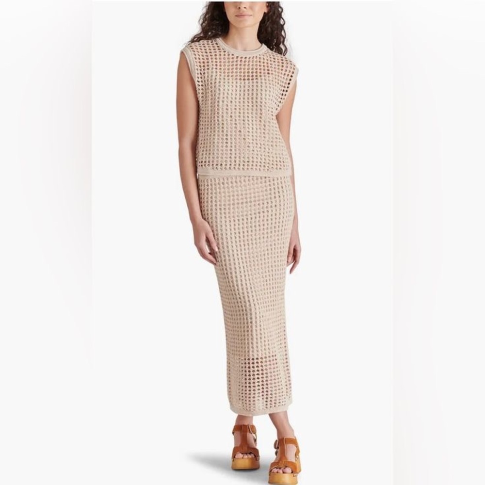 Steve Madden‎ Crochet Skirt Set Lined Boho Chic Resortwear Beige Women’s Size XS